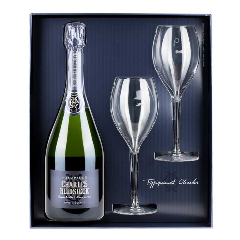 Champagne Brut Reserve Cofanetto Armchair con Calici Charles Heidsieck